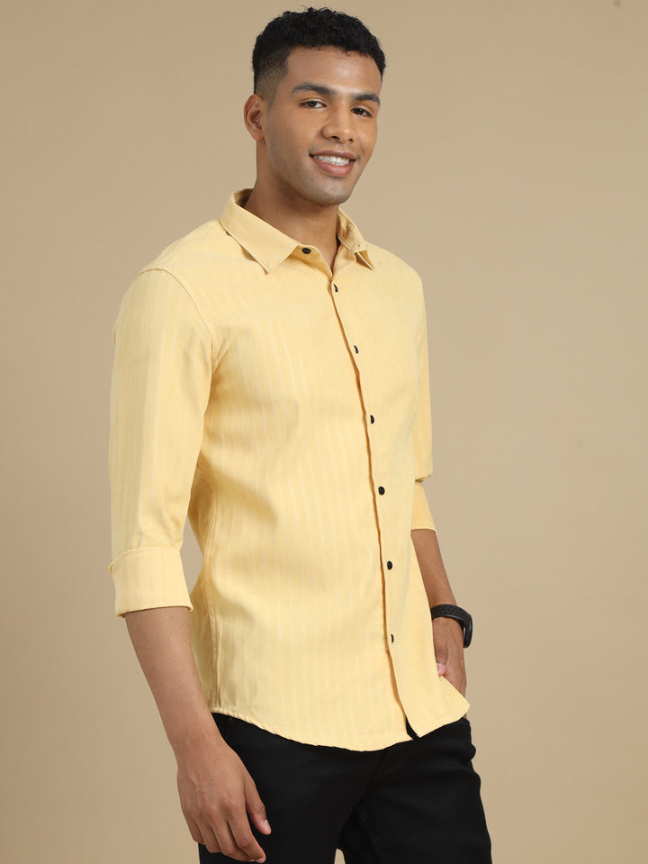 Spanish Yellow Solid Harring Bone Shirt Solid Shirt Bushirt