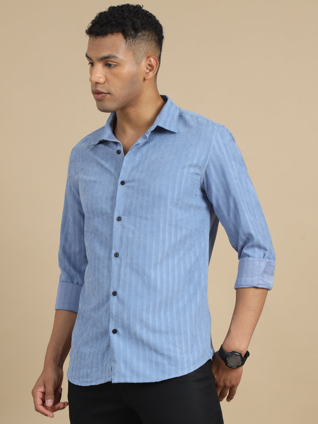 Spruce Blue Solid Harring Bone Shirt Solid Shirt Bushirt