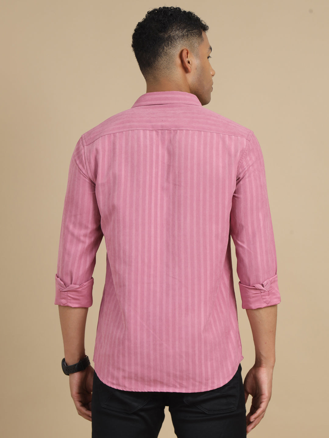 Cameo Pink Harring Bone Shirt Solid Shirt Bushirt
