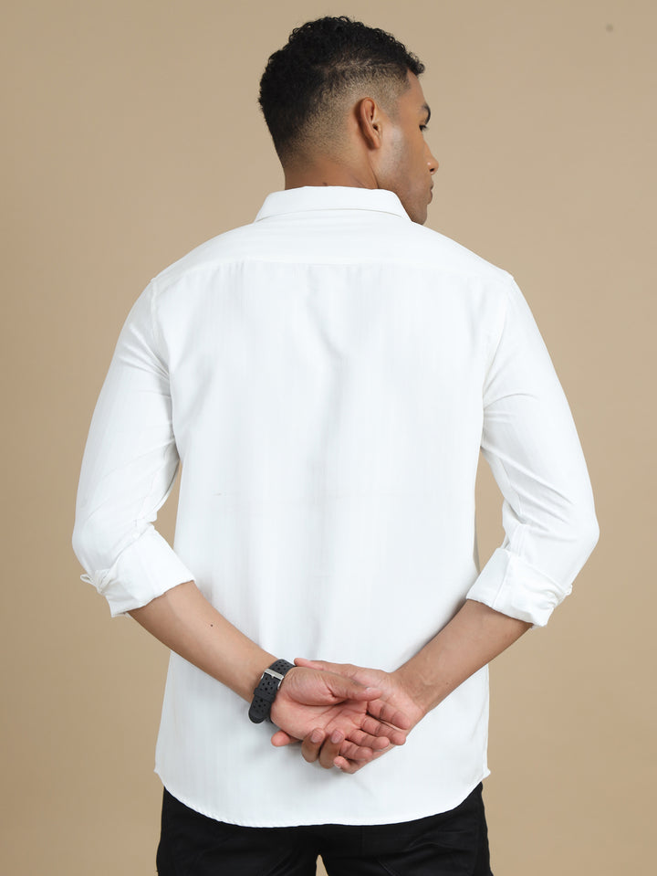 White Harring Bone Solid Shirt Solid Shirt Bushirt