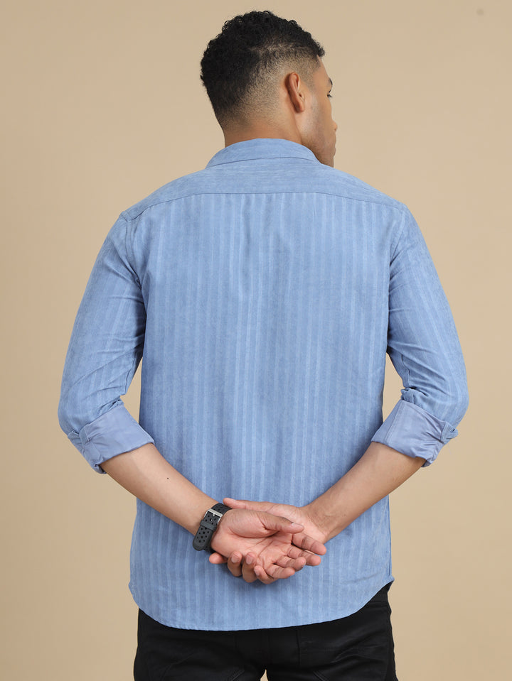 Spruce Blue Solid Harring Bone Shirt Solid Shirt Bushirt