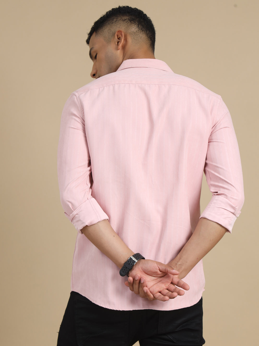 Pastel Pink Solid Harring Bone Shirt Solid Shirt Bushirt