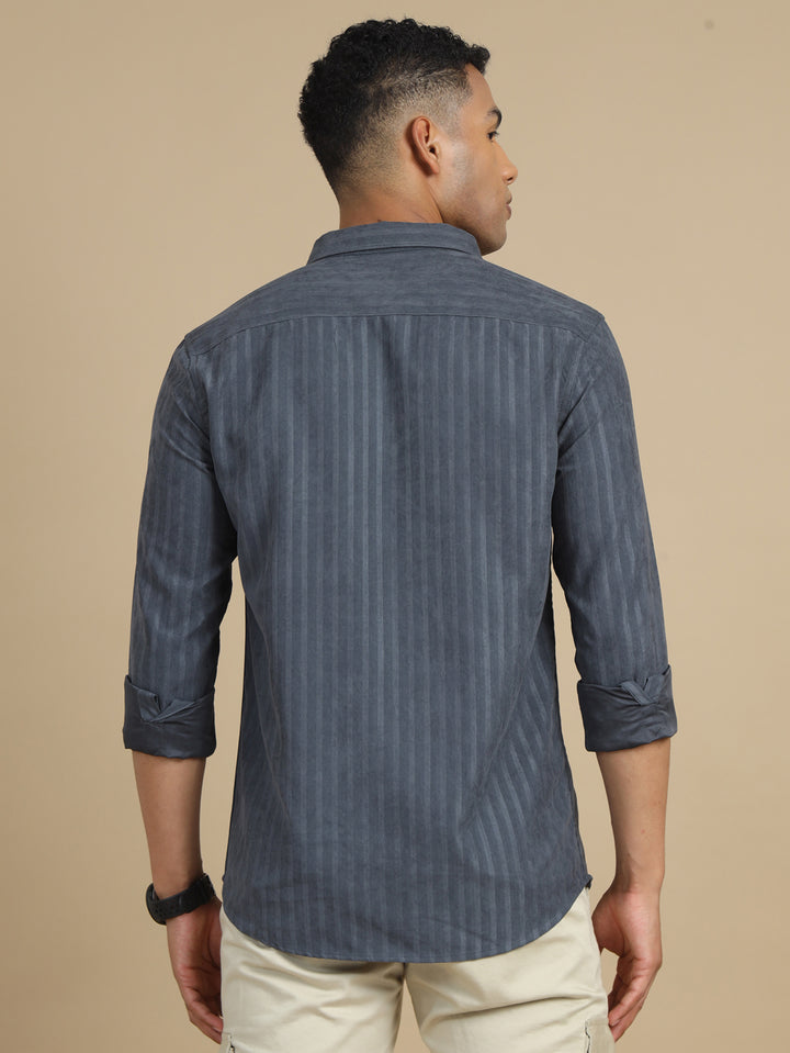 Warm Grey Solid Harring Bone Shirt Solid Shirt Bushirt