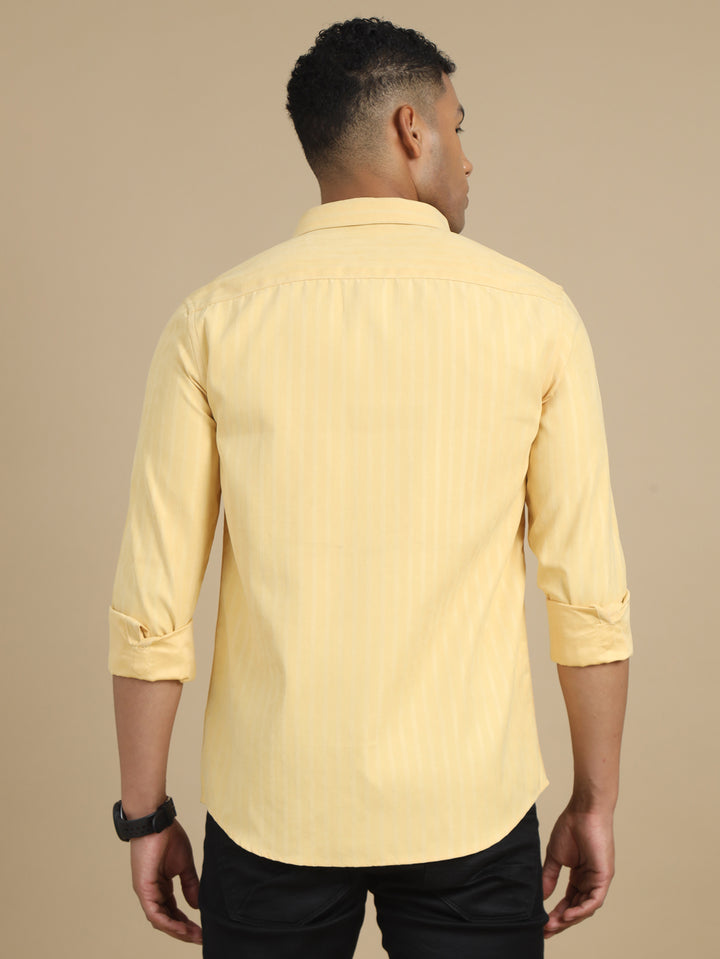Spanish Yellow Solid Harring Bone Shirt Solid Shirt Bushirt