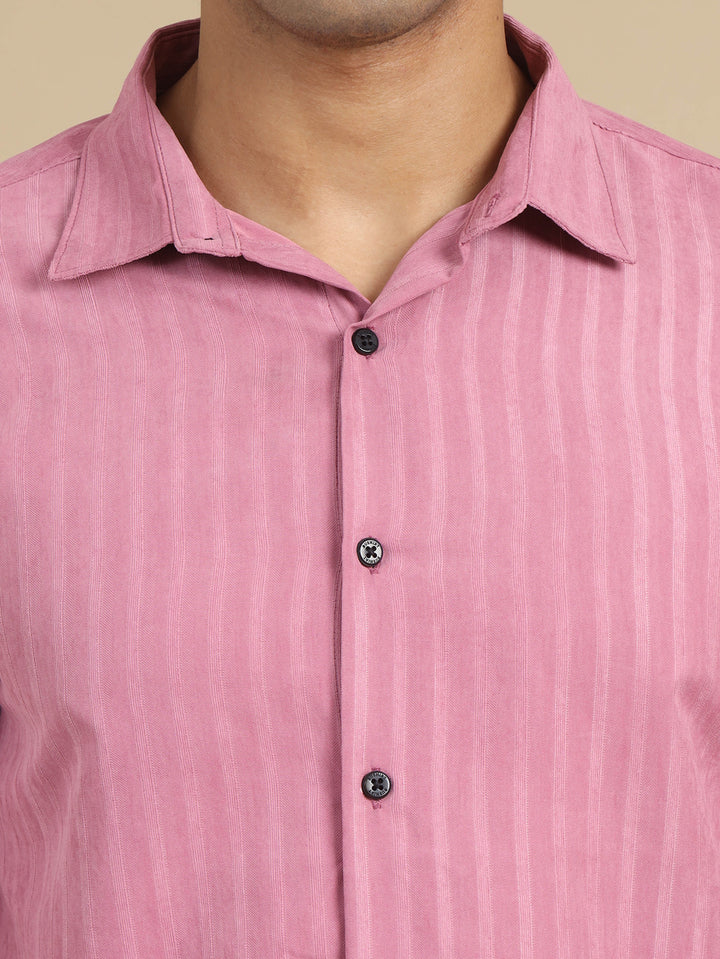 Cameo Pink Harring Bone Shirt Solid Shirt Bushirt