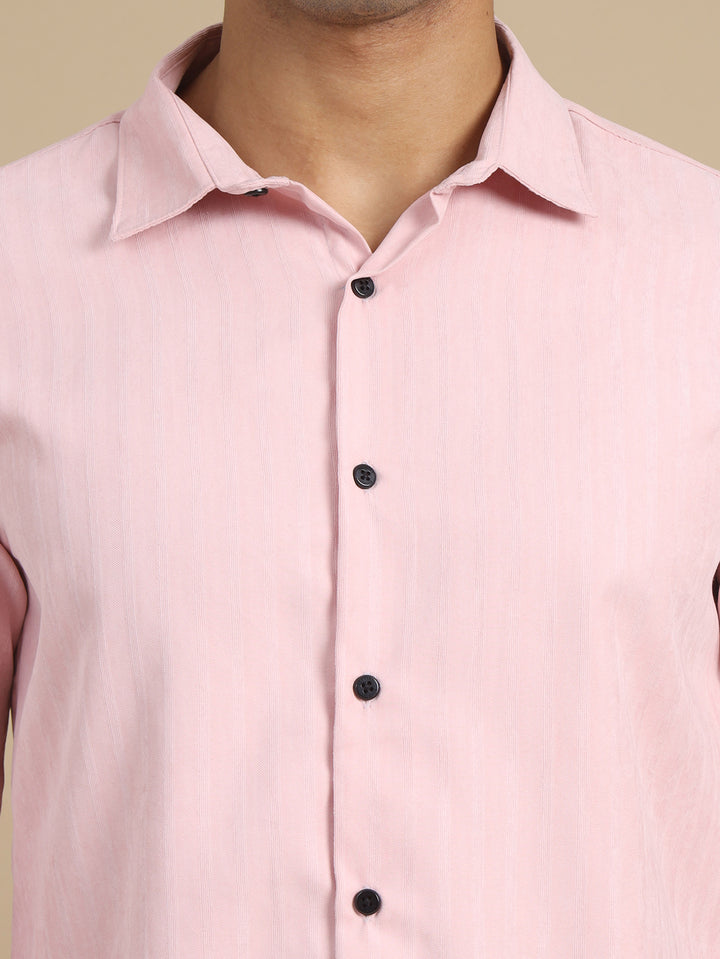 Pastel Pink Solid Harring Bone Shirt Solid Shirt Bushirt