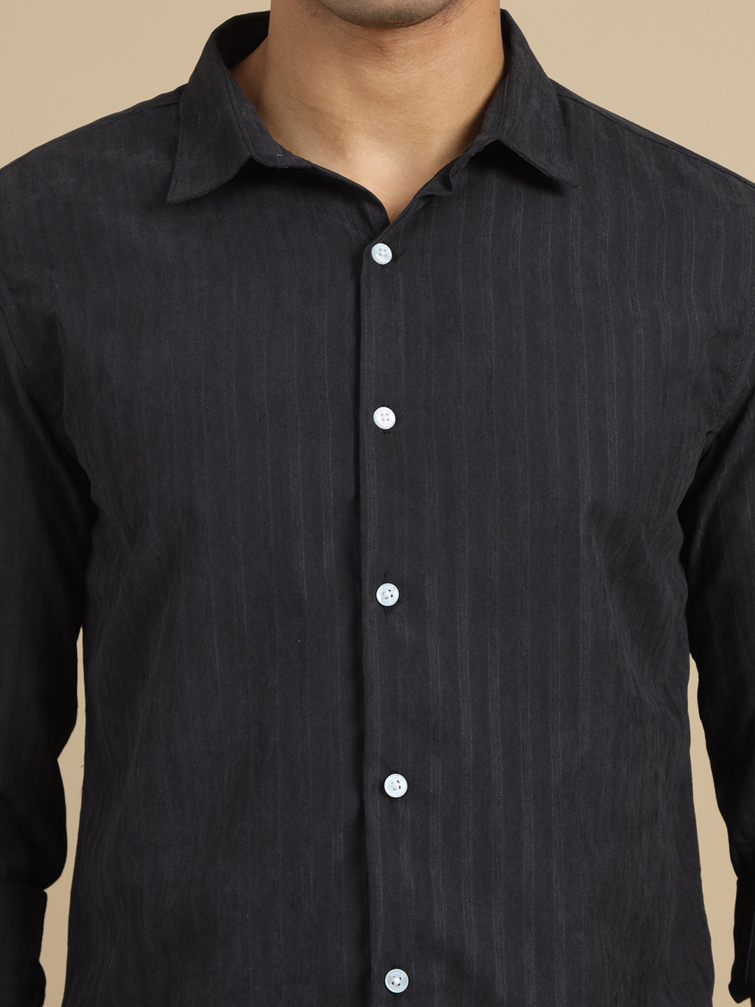 Jet Black Solid Harring Bone Shirt Solid Shirt Bushirt