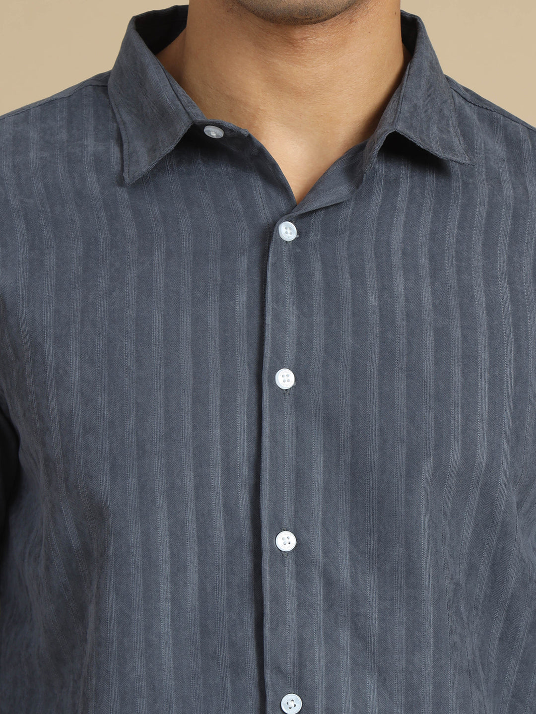 Warm Grey Solid Harring Bone Shirt Solid Shirt Bushirt