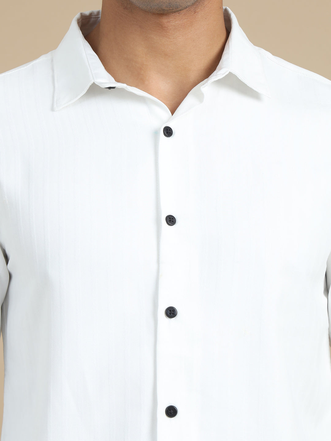 White Harring Bone Solid Shirt Solid Shirt Bushirt