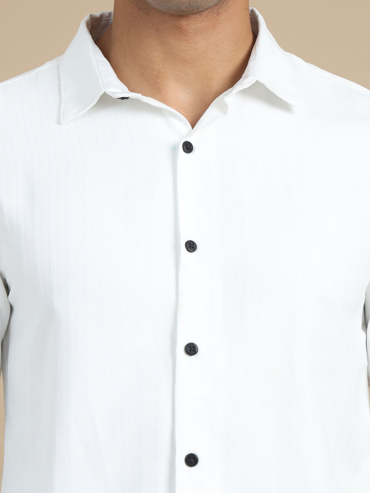 White Harring Bone Solid Shirt Solid Shirt Bushirt