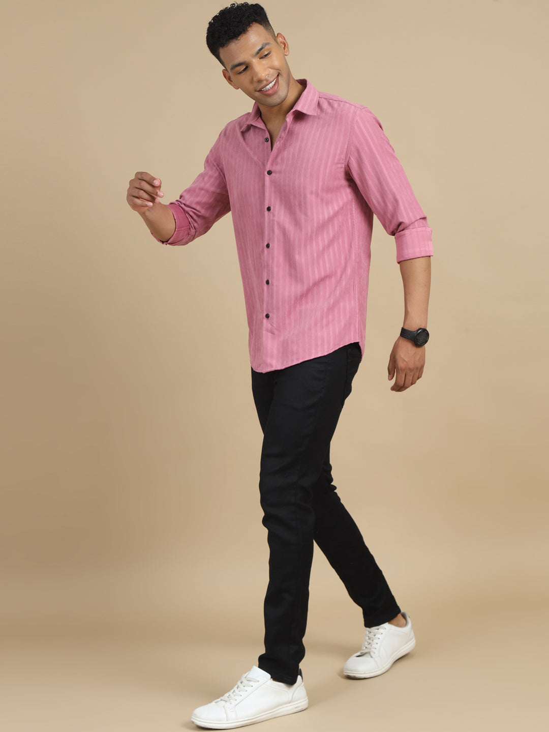Cameo Pink Harring Bone Shirt Solid Shirt Bushirt