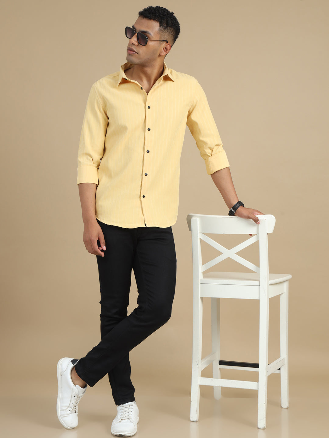 Spanish Yellow Solid Harring Bone Shirt Solid Shirt Bushirt