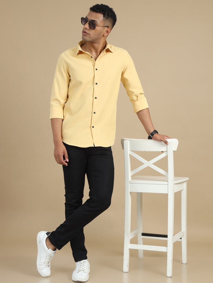 Spanish Yellow Solid Harring Bone Shirt Solid Shirt Bushirt