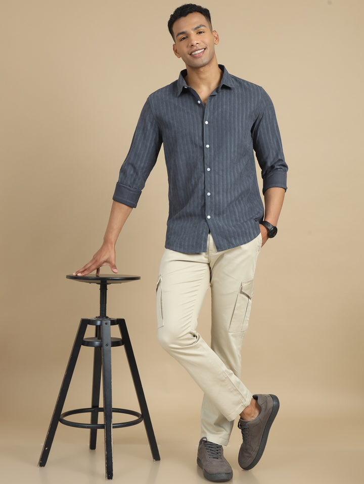 Warm Grey Solid Harring Bone Shirt Solid Shirt Bushirt