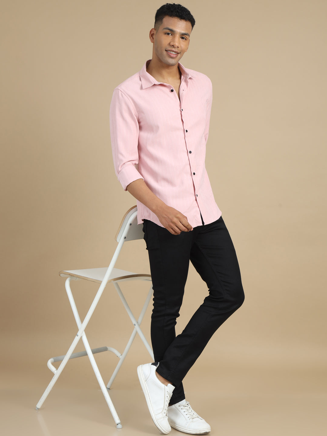 Pastel Pink Solid Harring Bone Shirt Solid Shirt Bushirt