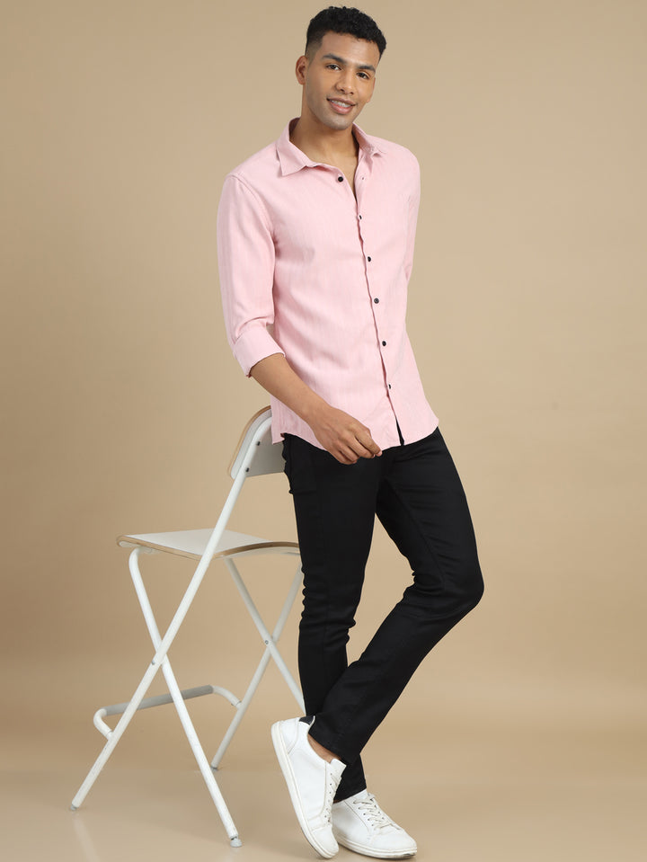 Pastel Pink Solid Harring Bone Shirt Solid Shirt Bushirt