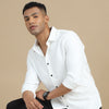 White Harring Bone Solid Shirt Solid Shirt Bushirt