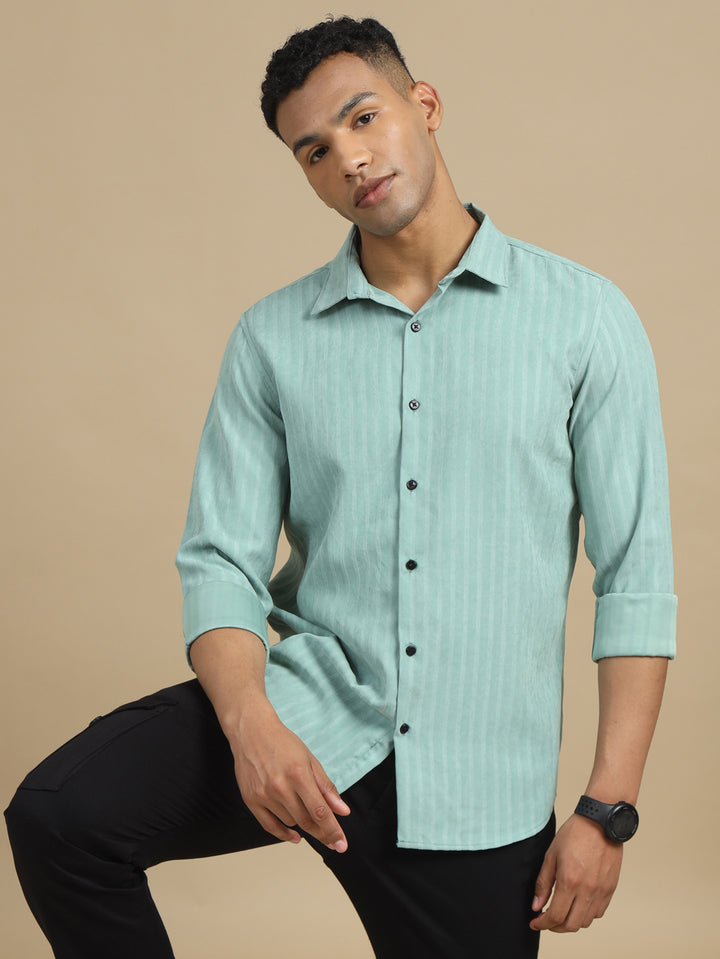 Laurel Green Solid Harring Bone Shirt Solid Shirt Bushirt