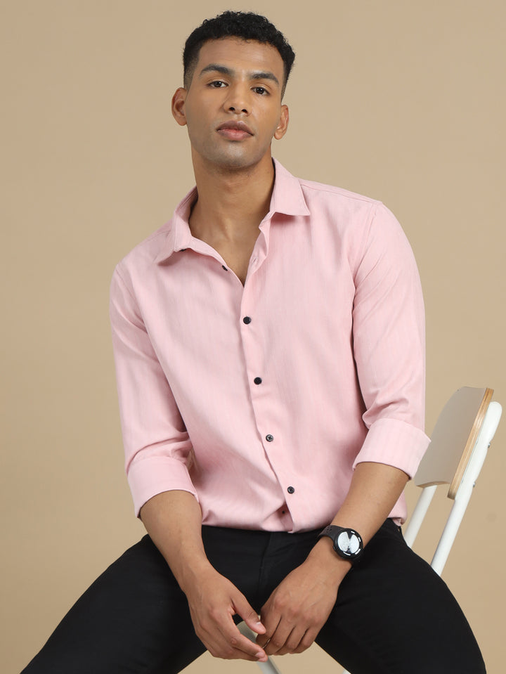 Pastel Pink Solid Harring Bone Shirt Solid Shirt Bushirt