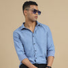 Spruce Blue Solid Harring Bone Shirt Solid Shirt Bushirt