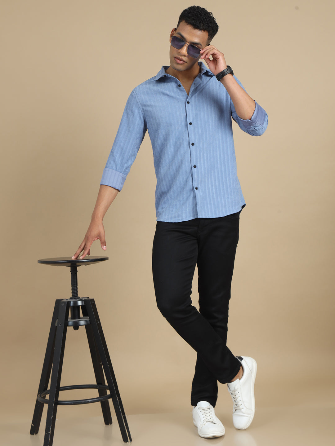 Spruce Blue Solid Harring Bone Shirt Solid Shirt Bushirt