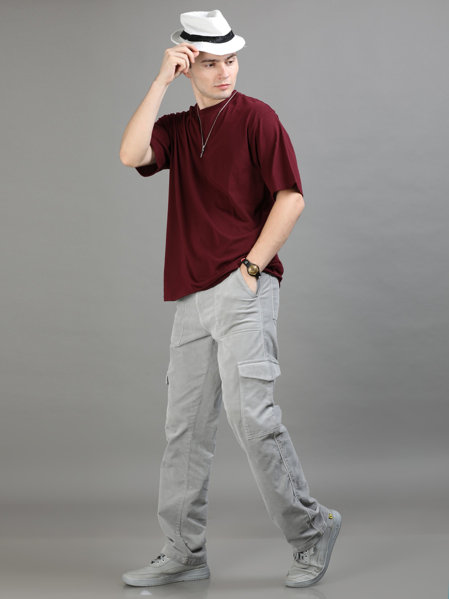 Maroon Oversize Solid T-Shirt Oversize T-Shirt Bushirt