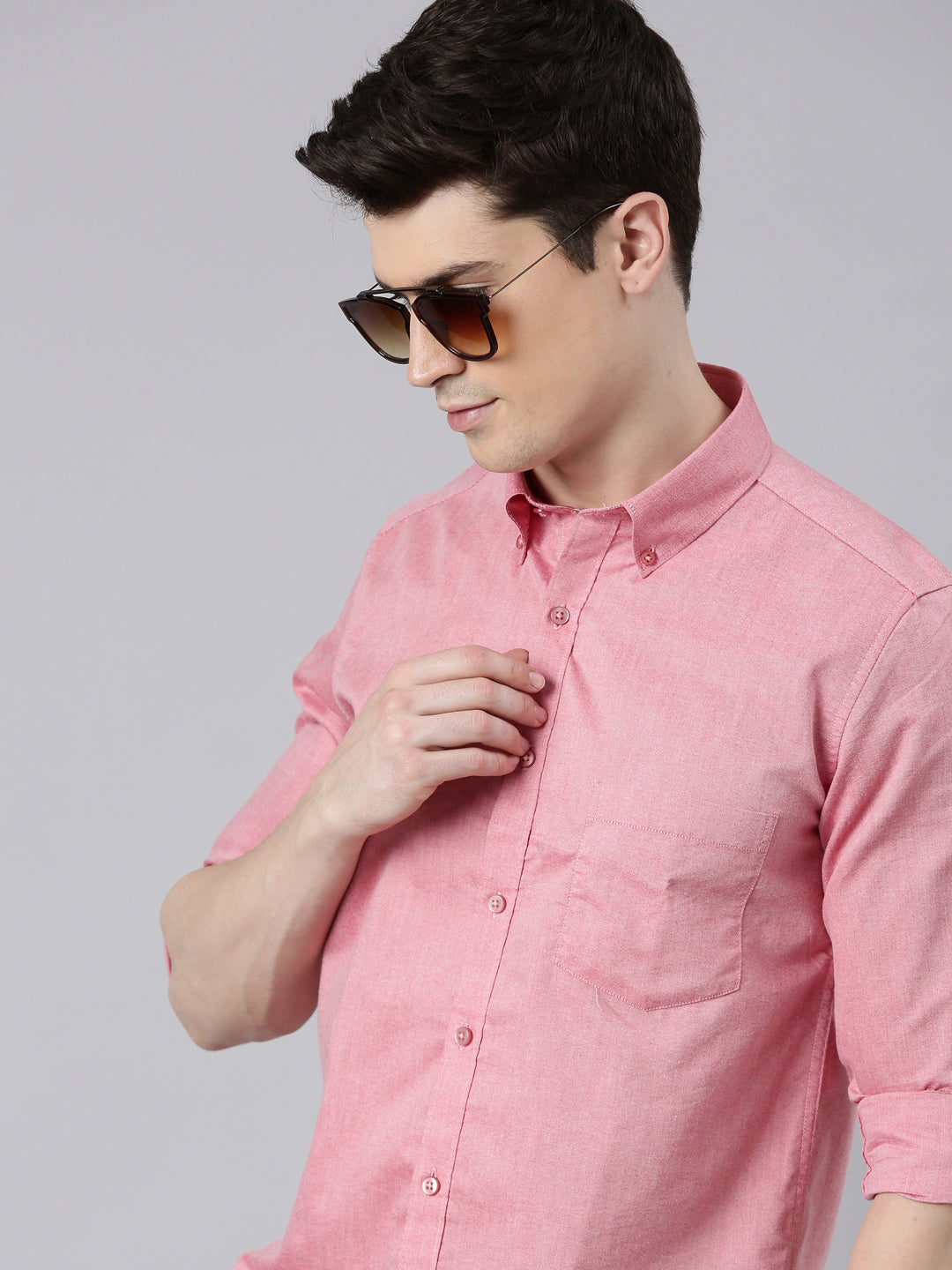 New York Pink Button down Solid Shirt Solid Shirt Bushirt