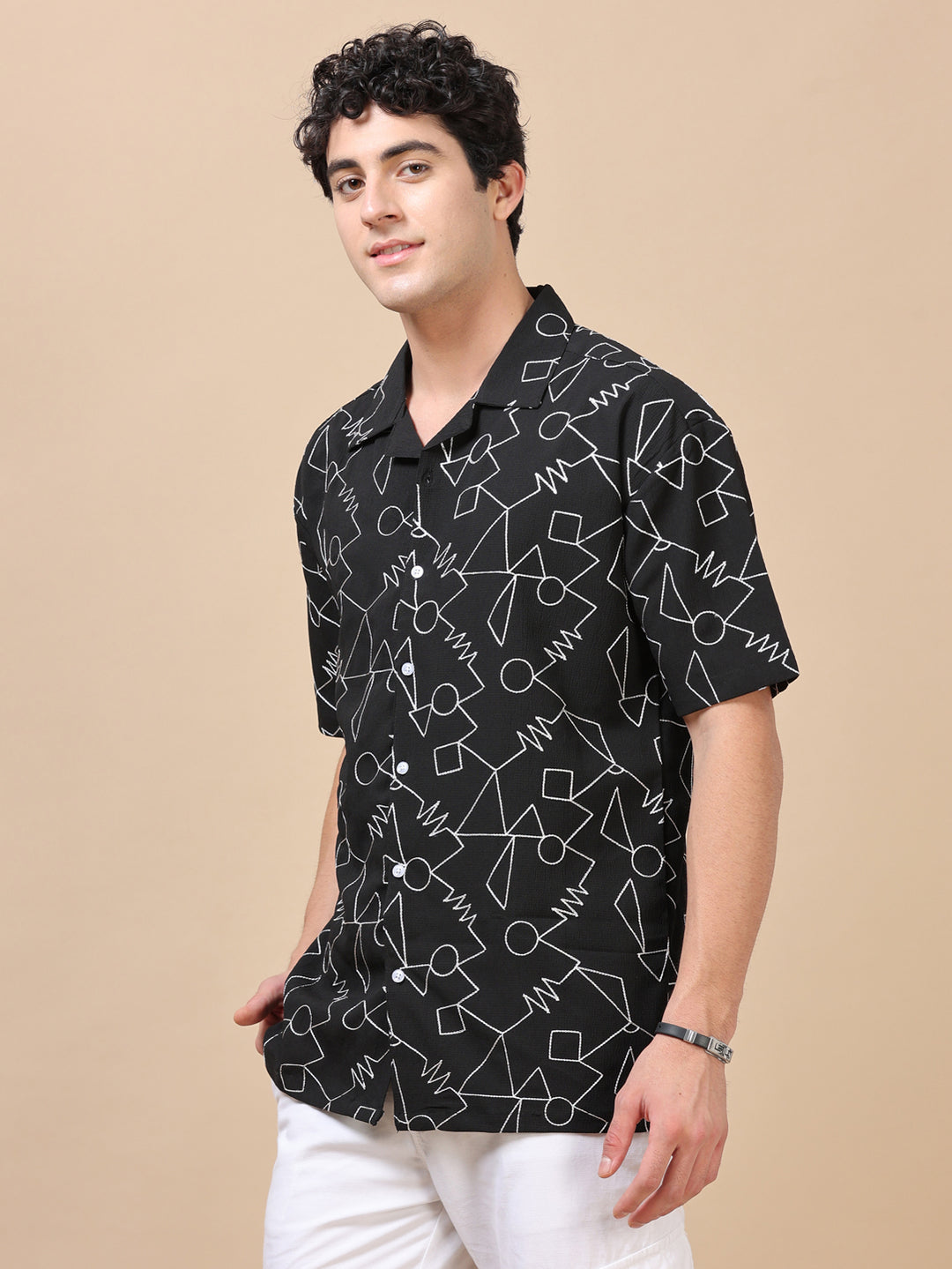 Abstract Black Embroidery Shirt Oversize Shirt Bushirt
