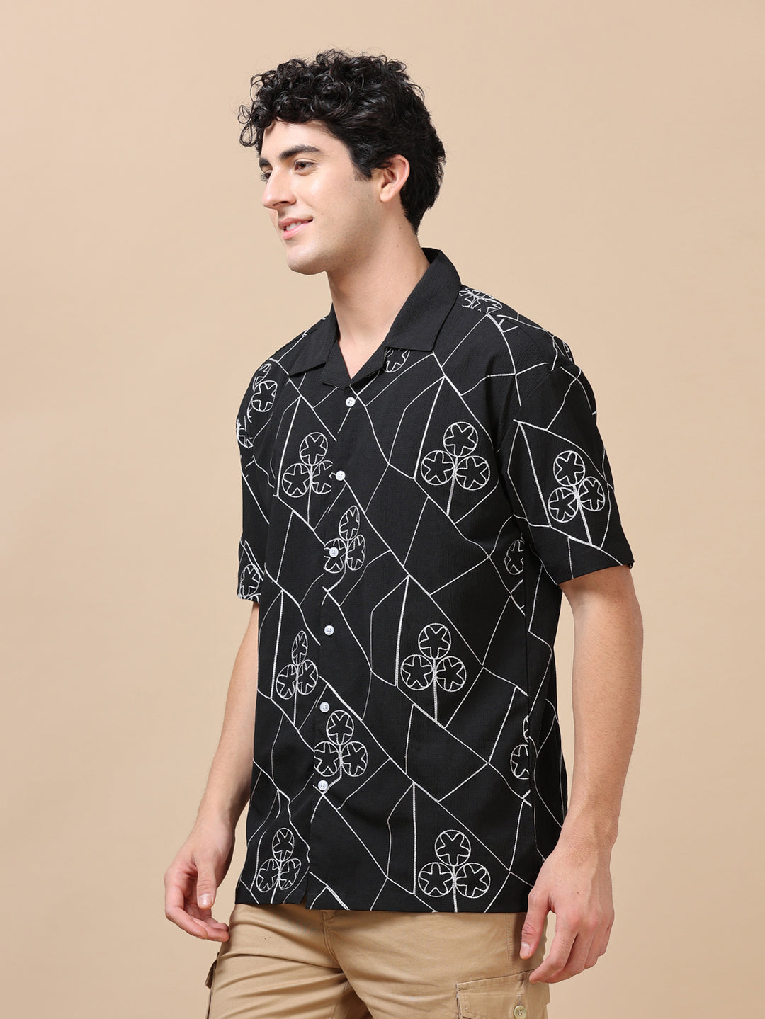 Circling Star Black Embroidery Shirt Oversize Shirt Bushirt