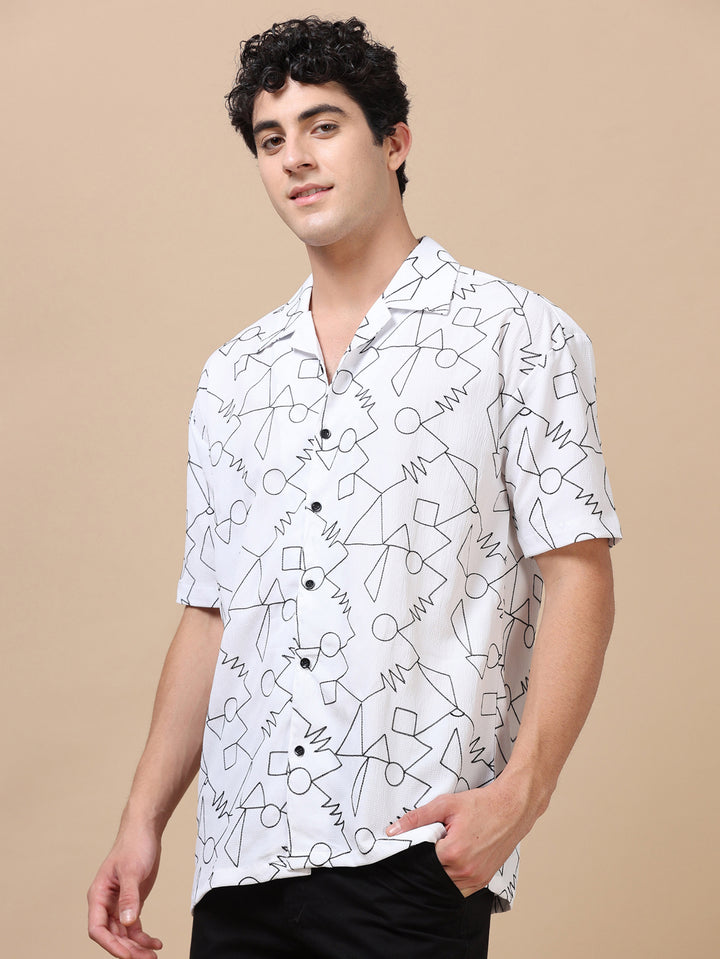 Abstract White Embroidery Shirt Oversize Shirt Bushirt