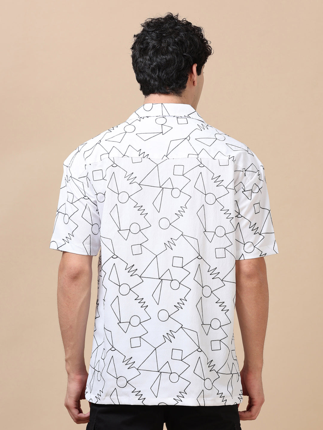 Abstract White Embroidery Shirt Oversize Shirt Bushirt