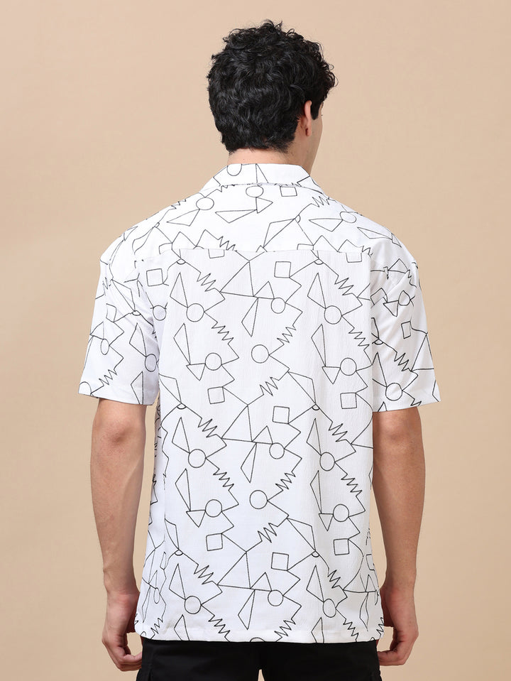 Abstract White Embroidery Shirt Oversize Shirt Bushirt