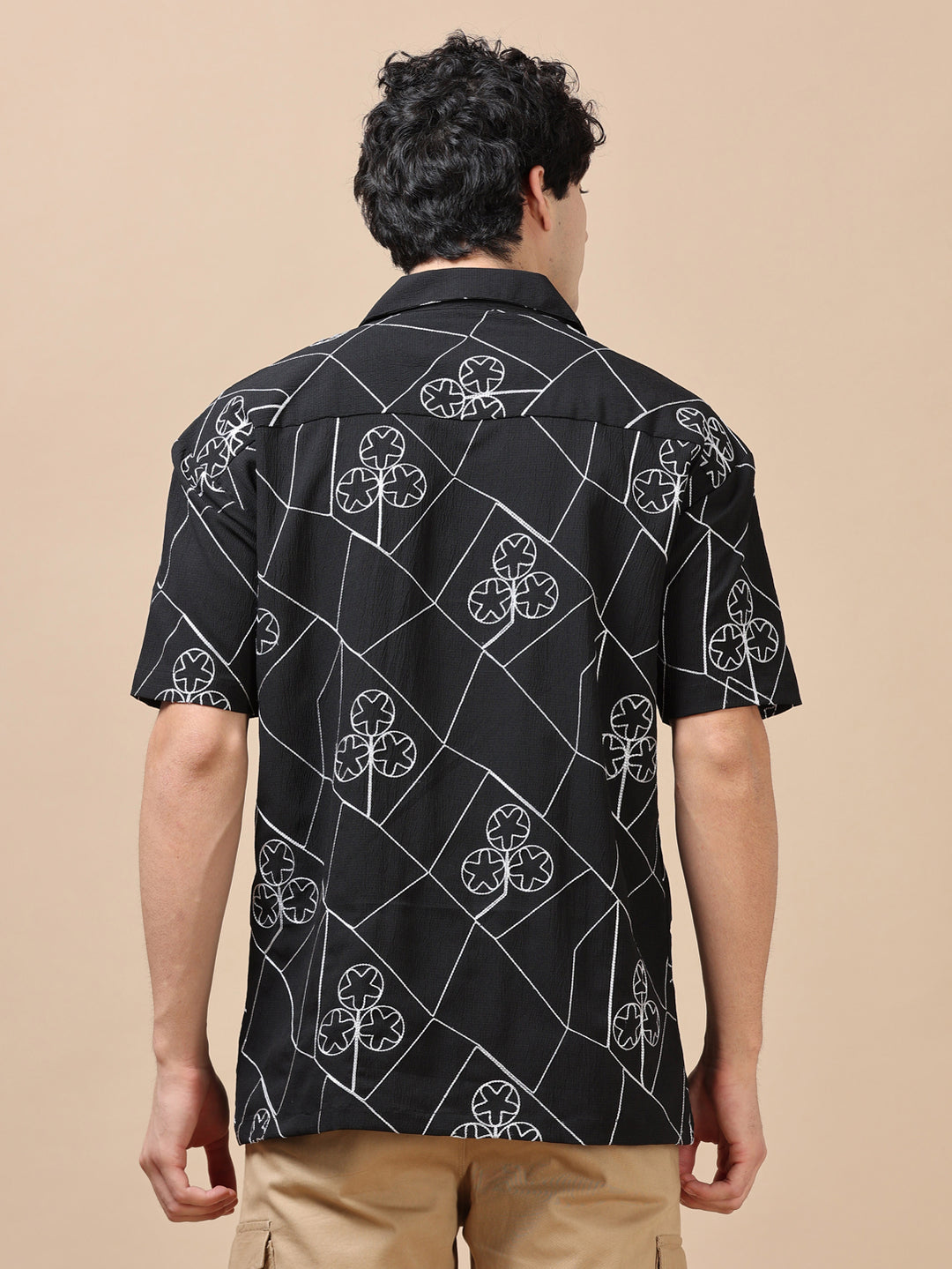 Circling Star Black Embroidery Shirt Oversize Shirt Bushirt