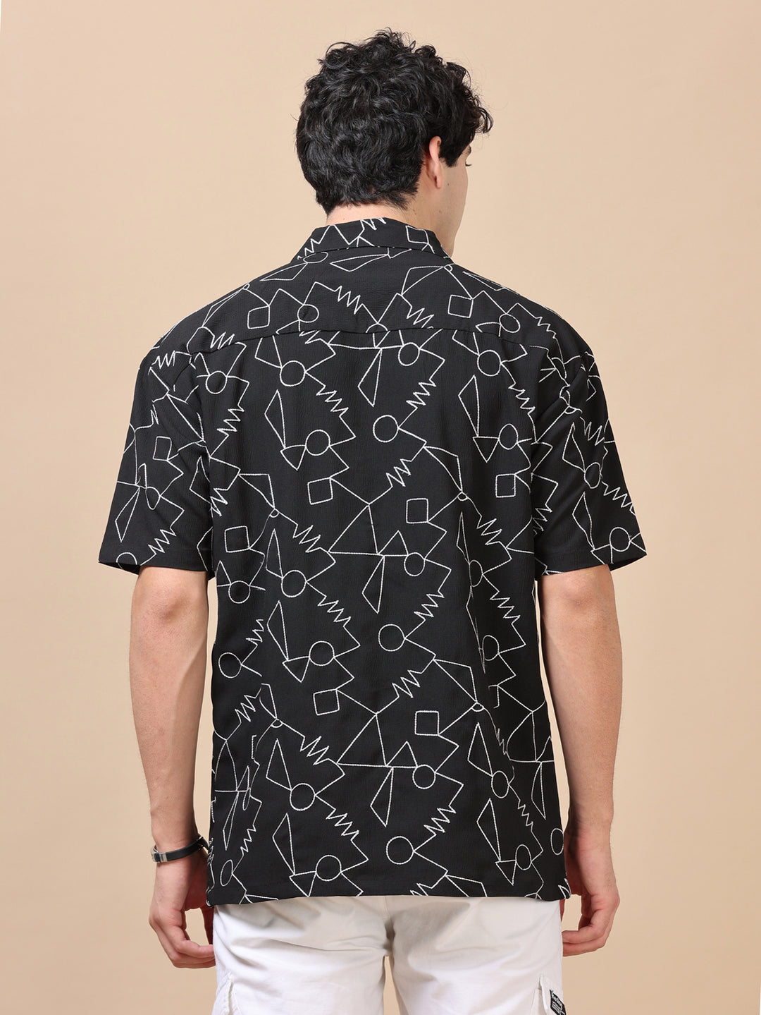 Abstract Black Embroidery Shirt Oversize Shirt Bushirt