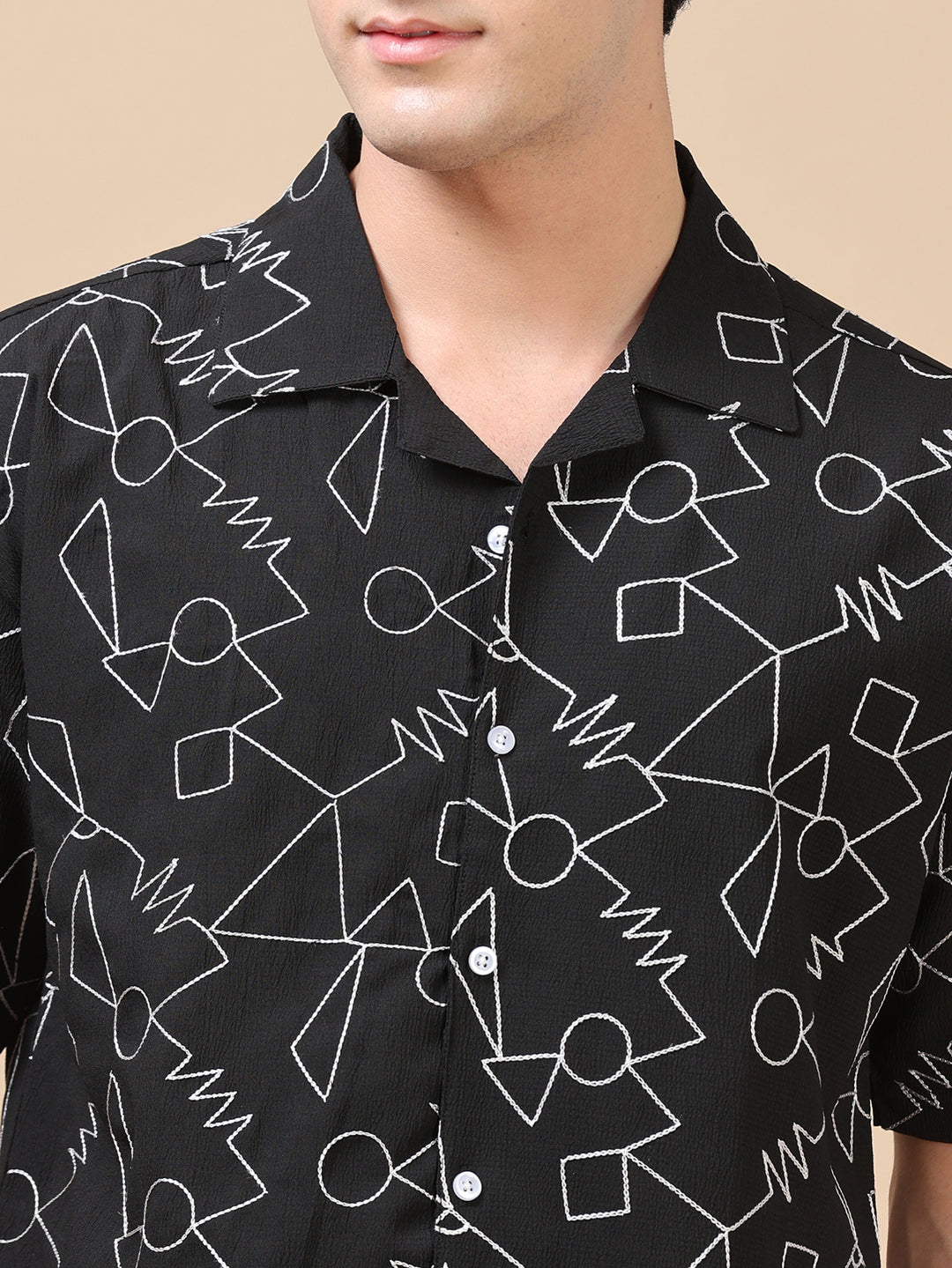 Abstract Black Embroidery Shirt Oversize Shirt Bushirt