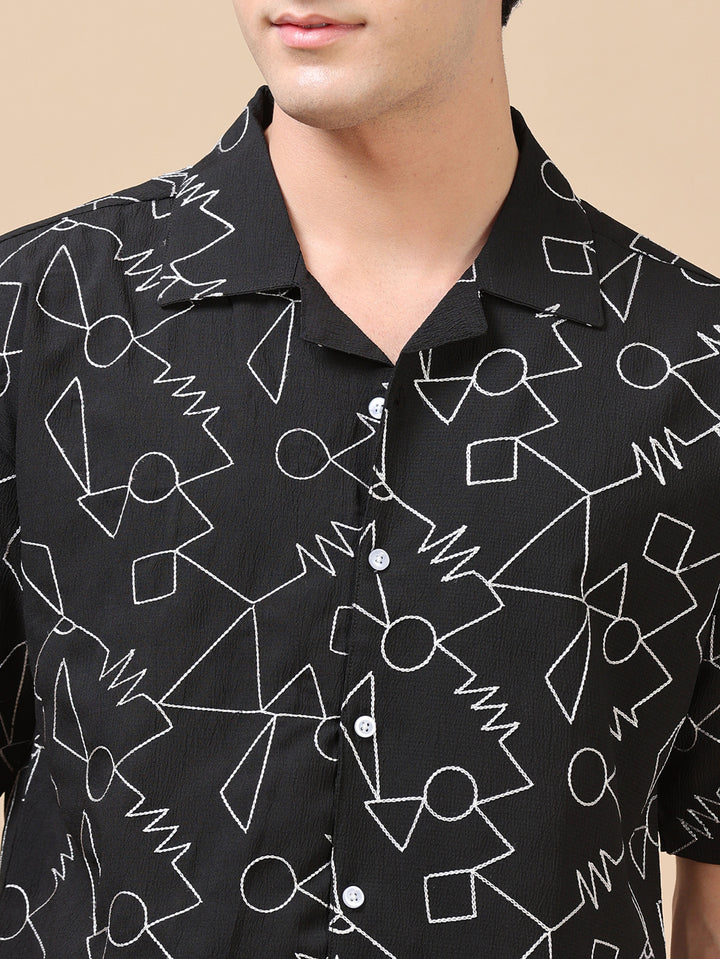 Abstract Black Embroidery Shirt Oversize Shirt Bushirt