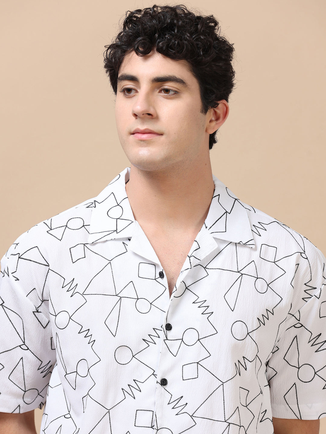 Abstract White Embroidery Shirt Oversize Shirt Bushirt