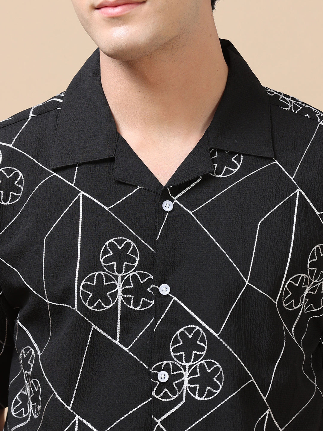 Circling Star Black Embroidery Shirt Oversize Shirt Bushirt
