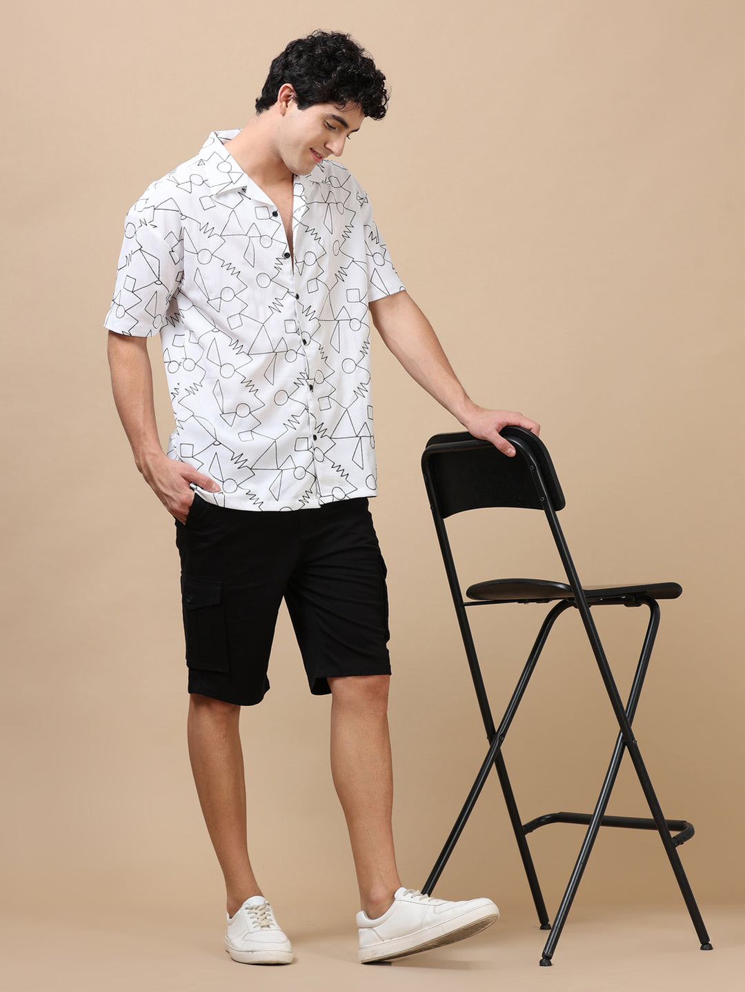 Abstract White Embroidery Shirt Oversize Shirt Bushirt