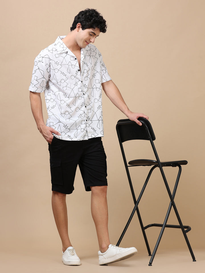 Abstract White Embroidery Shirt Oversize Shirt Bushirt