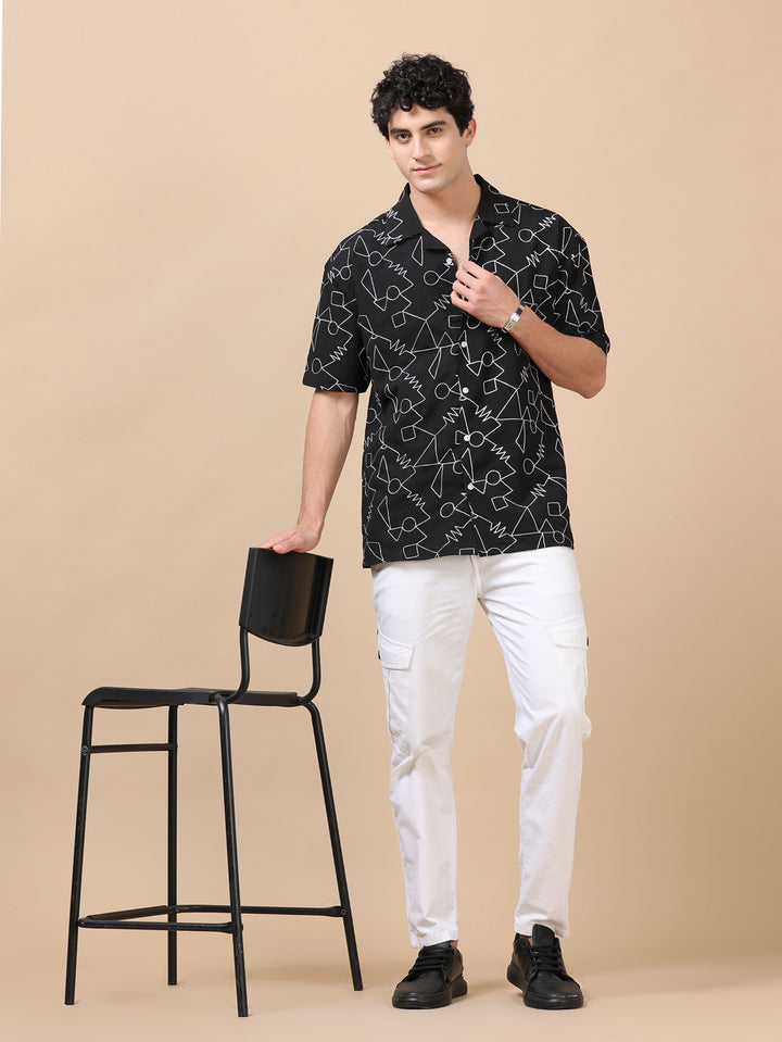 Abstract Black Embroidery Shirt Oversize Shirt Bushirt