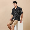 Circling Star Black Embroidery Shirt Oversize Shirt Bushirt