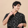 Abstract Black Embroidery Shirt Oversize Shirt Bushirt