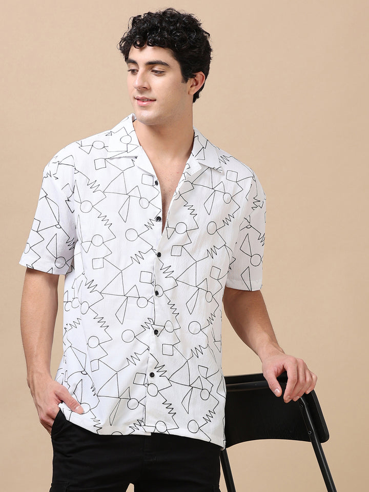Abstract White Embroidery Shirt Oversize Shirt Bushirt