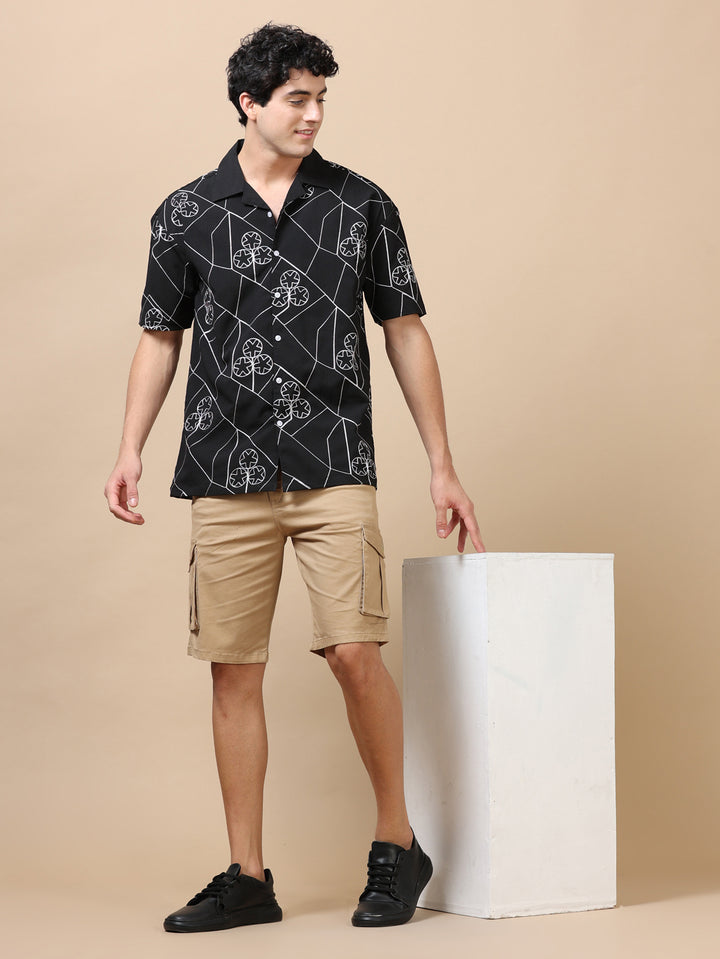 Circling Star Black Embroidery Shirt Oversize Shirt Bushirt