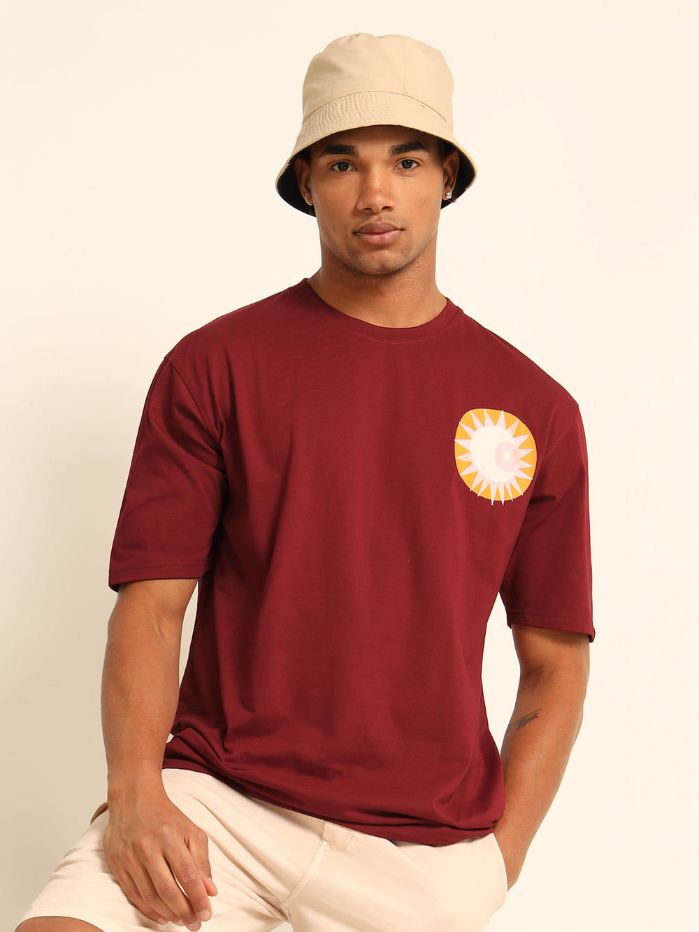 Maroon Oversize Printed T-Shirt Oversize T-Shirt Bushirt