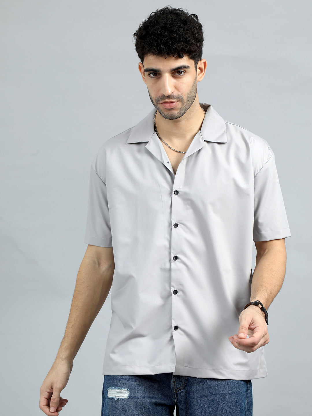 Grey Oversize Solid Shirt Oversize Shirt Bushirt