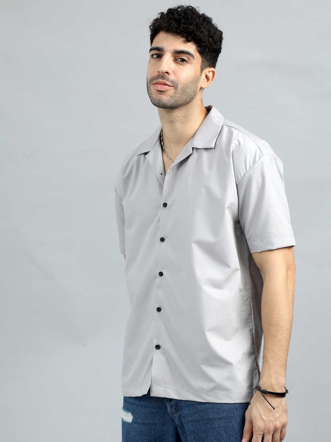 Grey Oversize Solid Shirt Oversize Shirt Bushirt