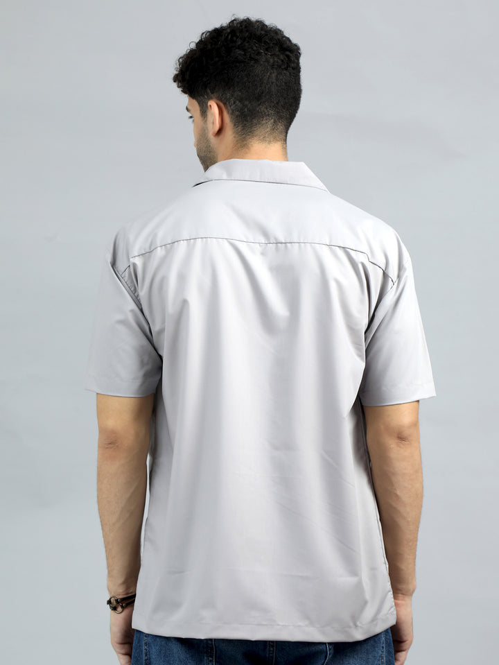 Grey Oversize Solid Shirt Oversize Shirt Bushirt