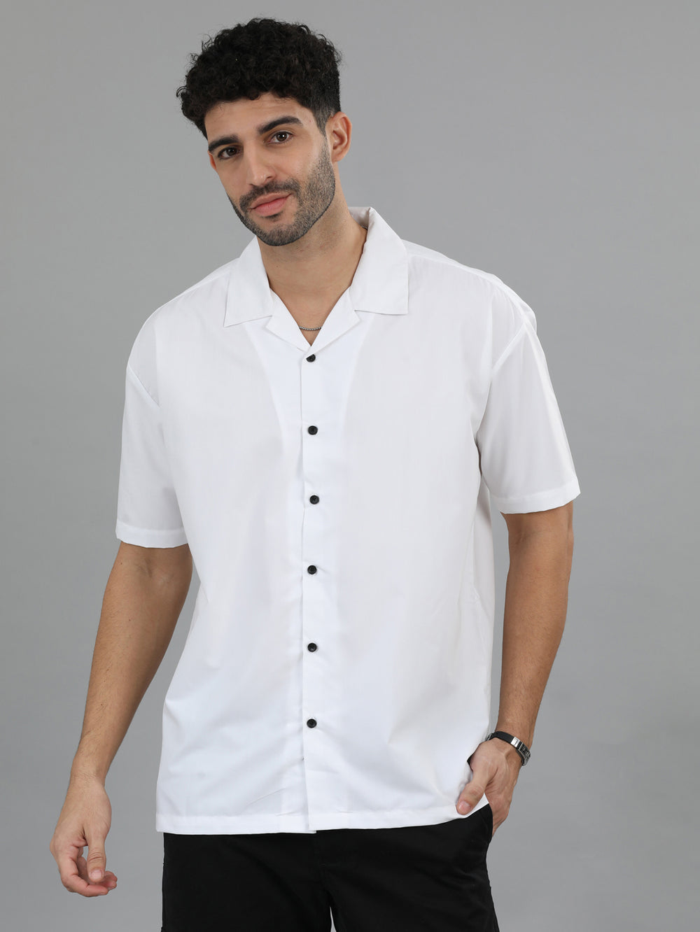 White Oversize Solid Shirt Oversize Shirt Bushirt   